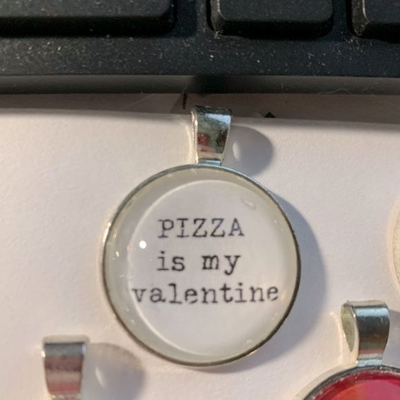 Pizza 🍕 is my Valentine ❤️ -silvertone pendant vegan leather cord NEW - Picture 2 of 2